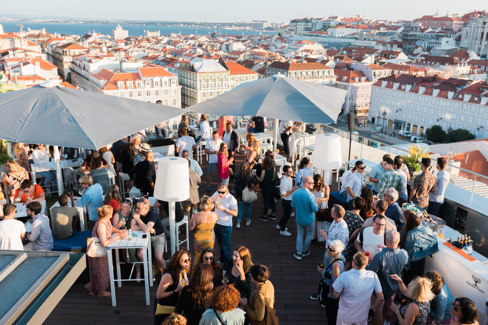 Rooftop Bar of Hotel Mundial Lisbon during a summer party Lisbon City
