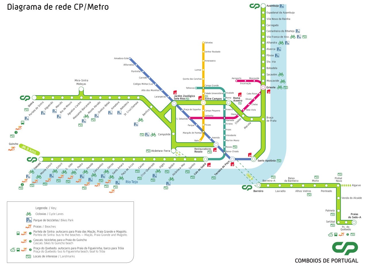 Metro and train map of Lisbon and suburbs