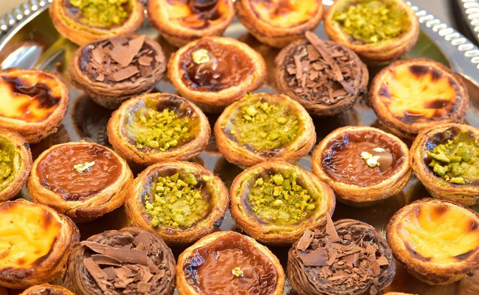 Pistachio - Chocolate - Traditional Natas from Confeitaria Nacional - Lisbon